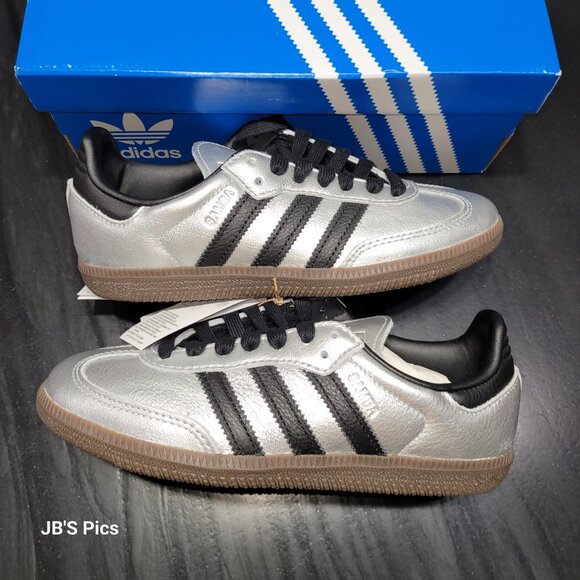 Adidas SAMBA OG Originals Silver Metallic Black Gum Women's JI4218 - Picture 13 of 16